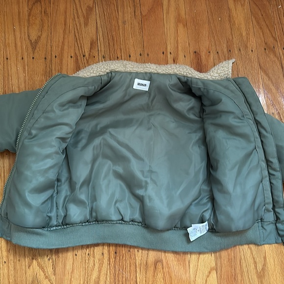 HUDSON Jeans 3t Army Green Aviation Bomber Jacket - Patches Sherpa Collar - Picture 6 of 7